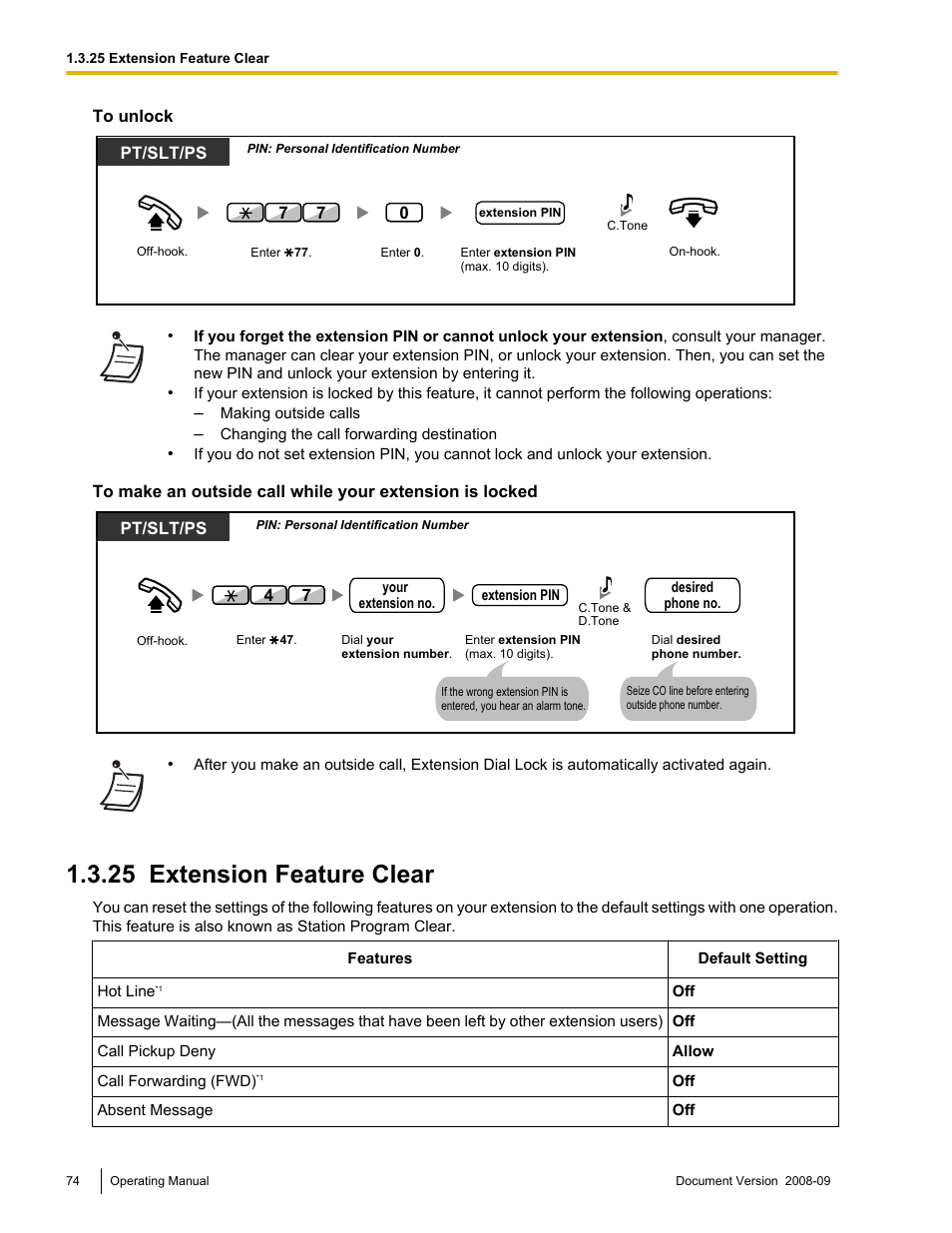 25 extension feature clear, Extension feature clear | Panasonic KX-NCP500 User Manual | Page 74 / 210