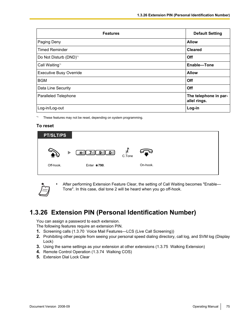 26 extension pin (personal identification number), Extension pin (personal identification number) | Panasonic KX-NCP500 User Manual | Page 75 / 210