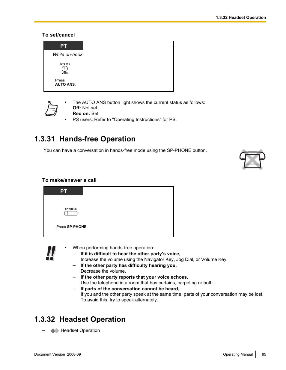 31 hands-free operation, 32 headset operation, Hands-free operation | Headset operation | Panasonic KX-NCP500 User Manual | Page 85 / 210