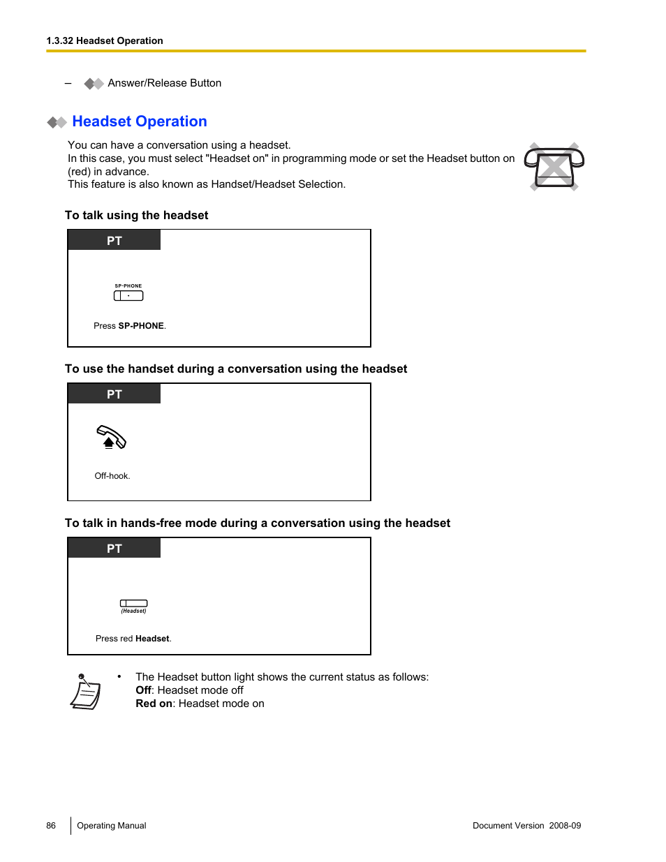 Headset operation | Panasonic KX-NCP500 User Manual | Page 86 / 210