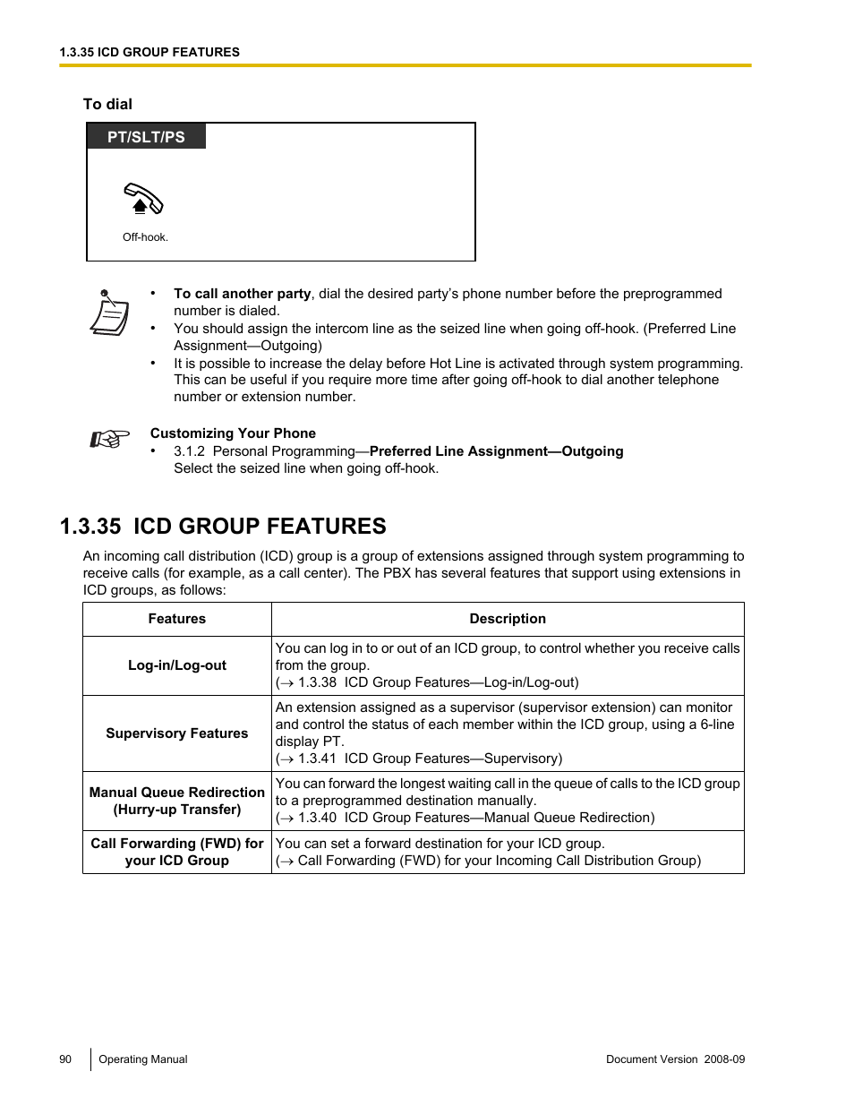 35 icd group features, Icd group features | Panasonic KX-NCP500 User Manual | Page 90 / 210