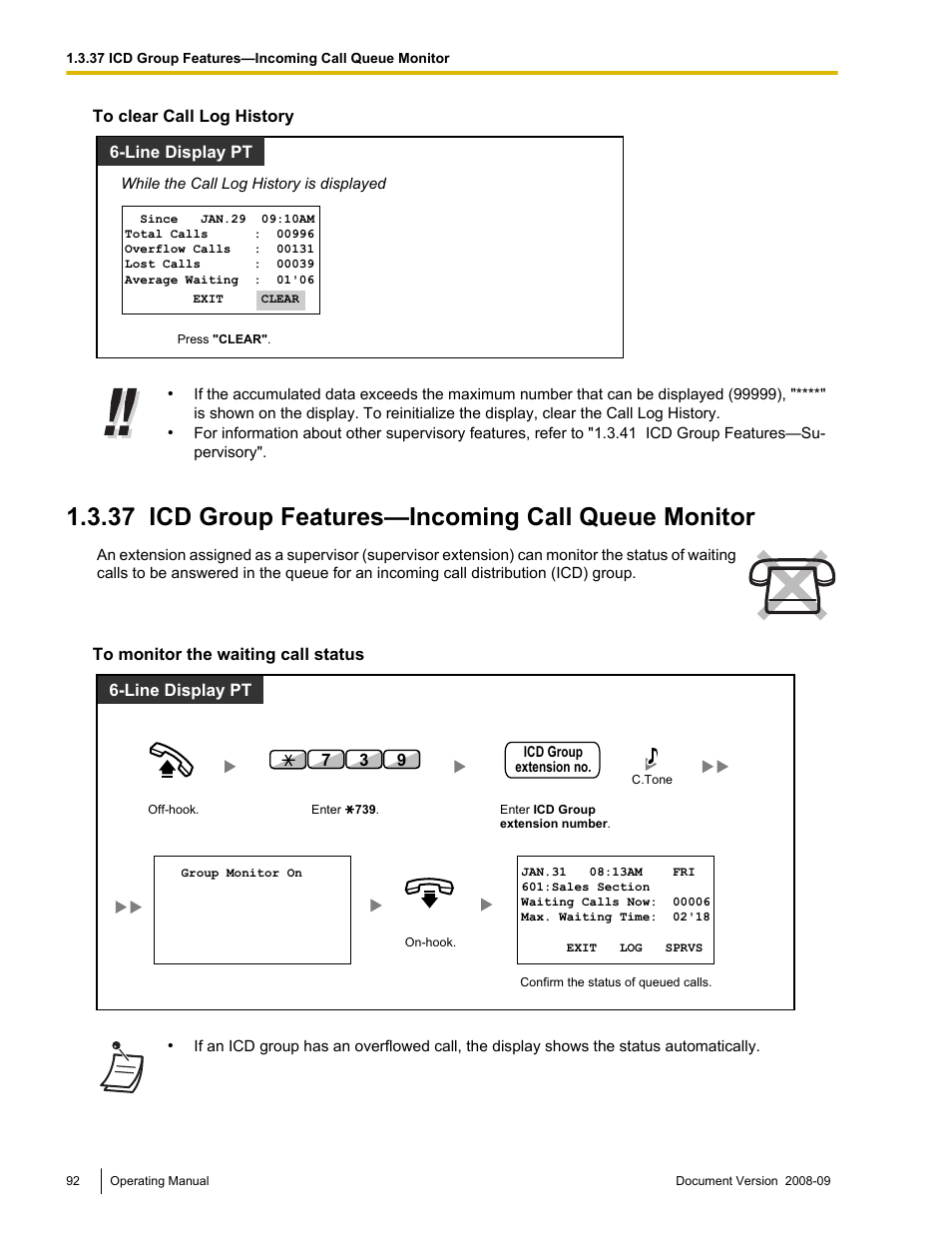 37 icd group features—incoming call queue monitor, Icd group features—incoming call queue monitor | Panasonic KX-NCP500 User Manual | Page 92 / 210