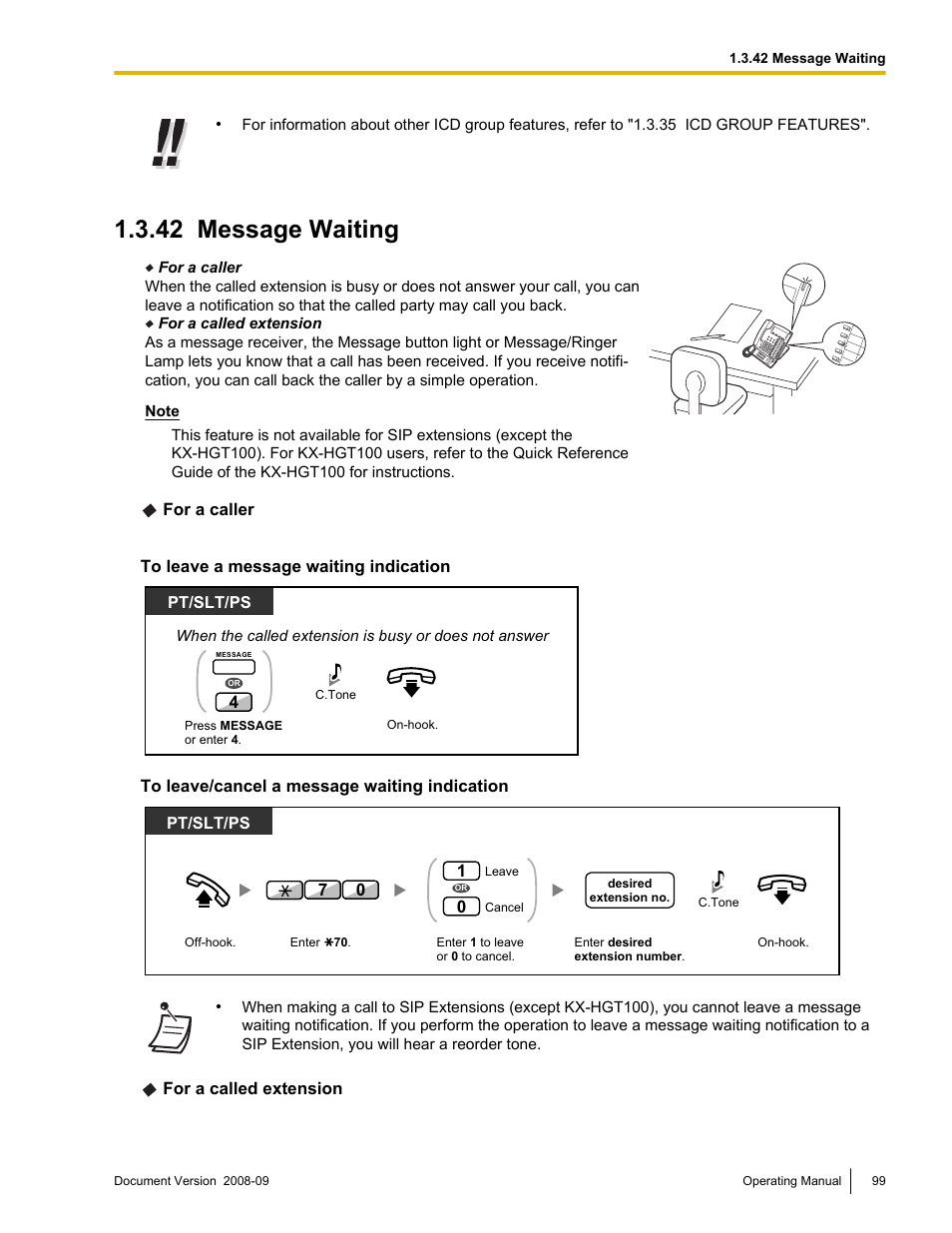 42 message waiting, Message waiting | Panasonic KX-NCP500 User Manual | Page 99 / 210