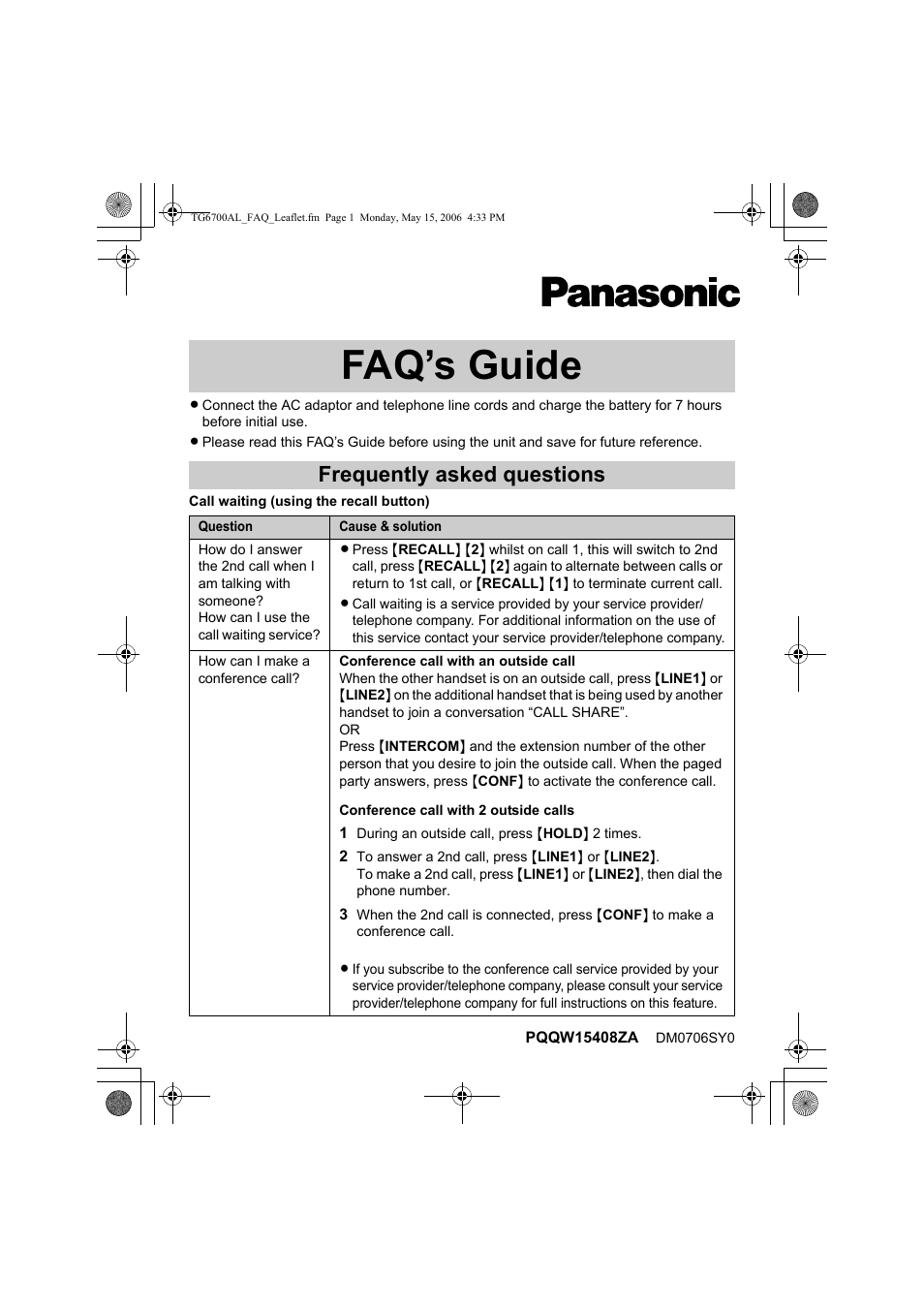 Panasonic DM0706SY0 User Manual | 4 pages