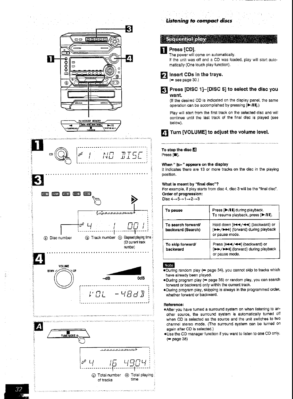 Press [cd, Insert cds in the trays, Fi turn [volume] to adjust the volume level | Tl t c r, Iisfening fo | Panasonic SC-AK57 User Manual | Page 17 / 53