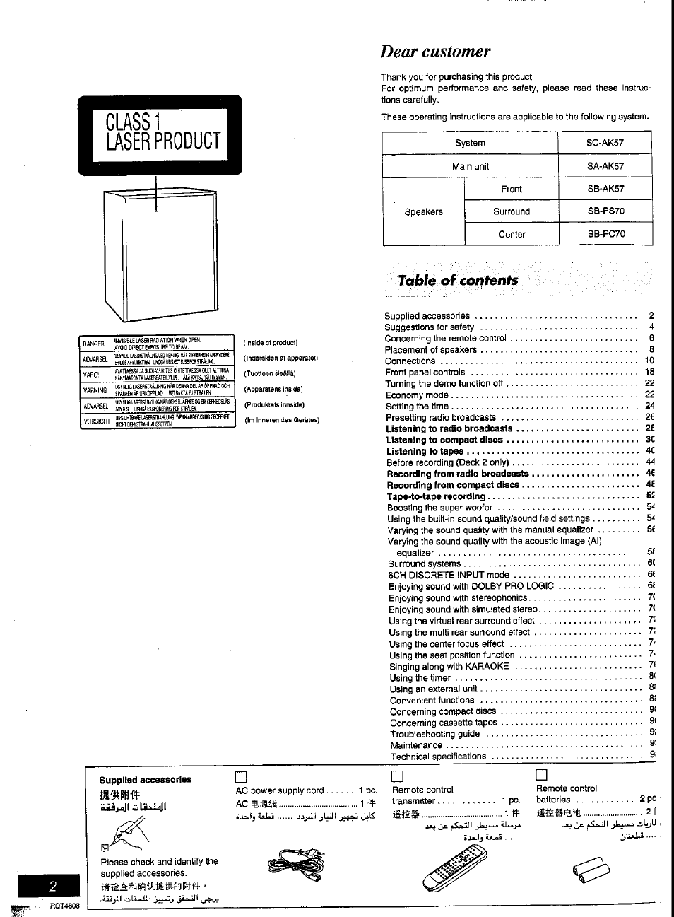 Panasonic SC-AK57 User Manual | Page 2 / 53
