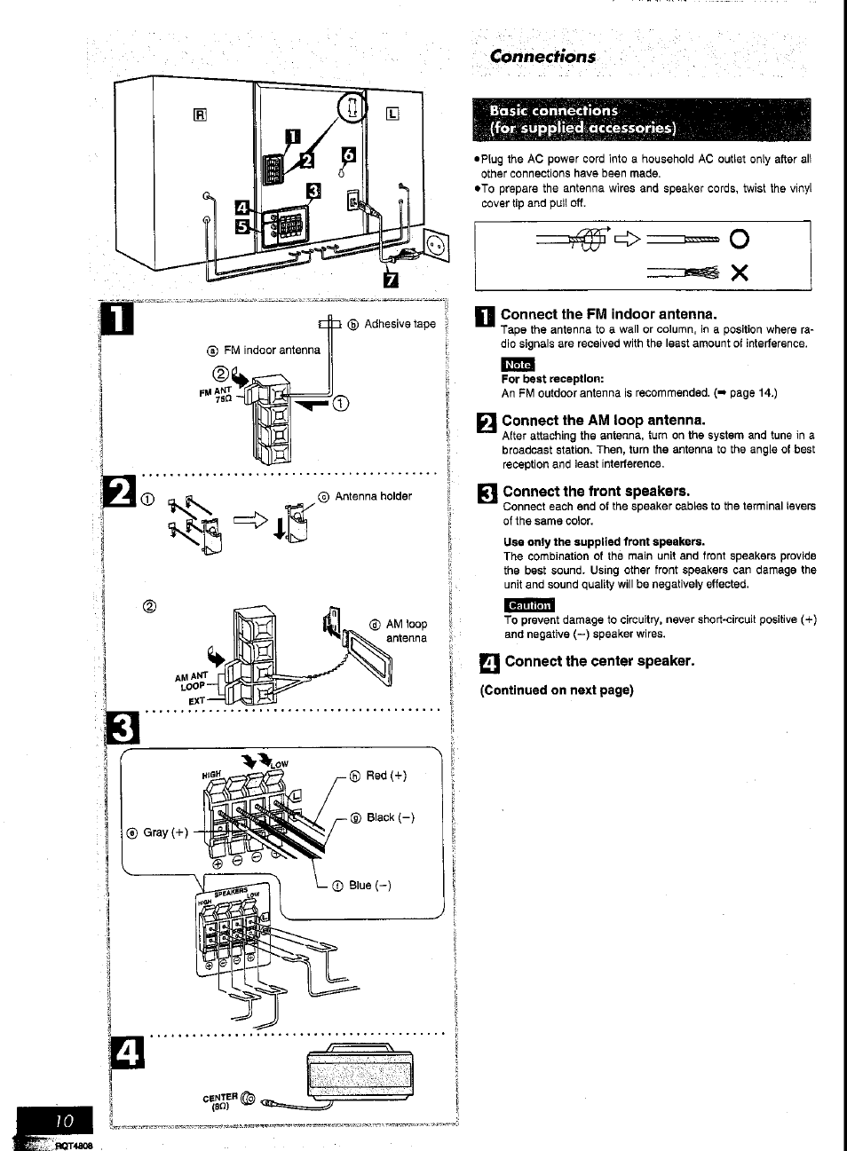 Bosic connections (for supplijedioc, Connect the fm indoor antenna, Connect the am loop antenna | Connect the front speakers | Panasonic SC-AK57 User Manual | Page 6 / 53