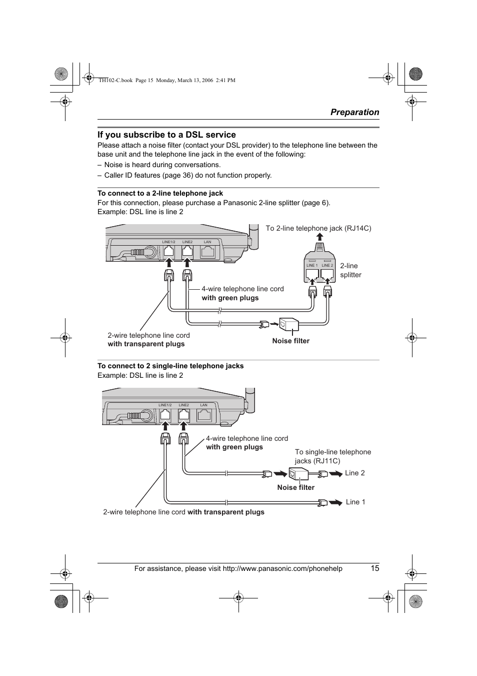 Preparation, If you subscribe to a dsl service | Panasonic KX-TH102-C User Manual | Page 15 / 100