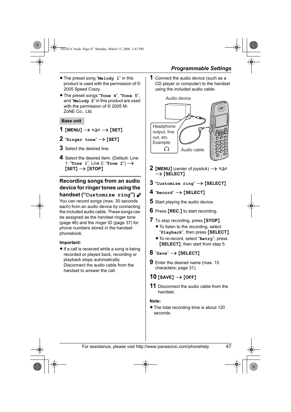 Panasonic KX-TH102-C User Manual | Page 47 / 100