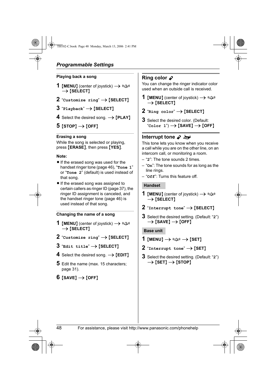 Panasonic KX-TH102-C User Manual | Page 48 / 100