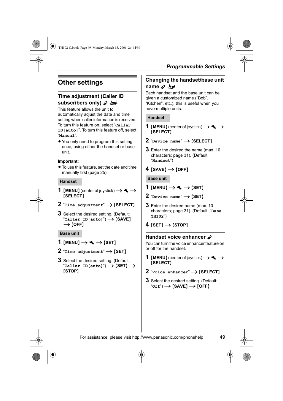 Other settings | Panasonic KX-TH102-C User Manual | Page 49 / 100
