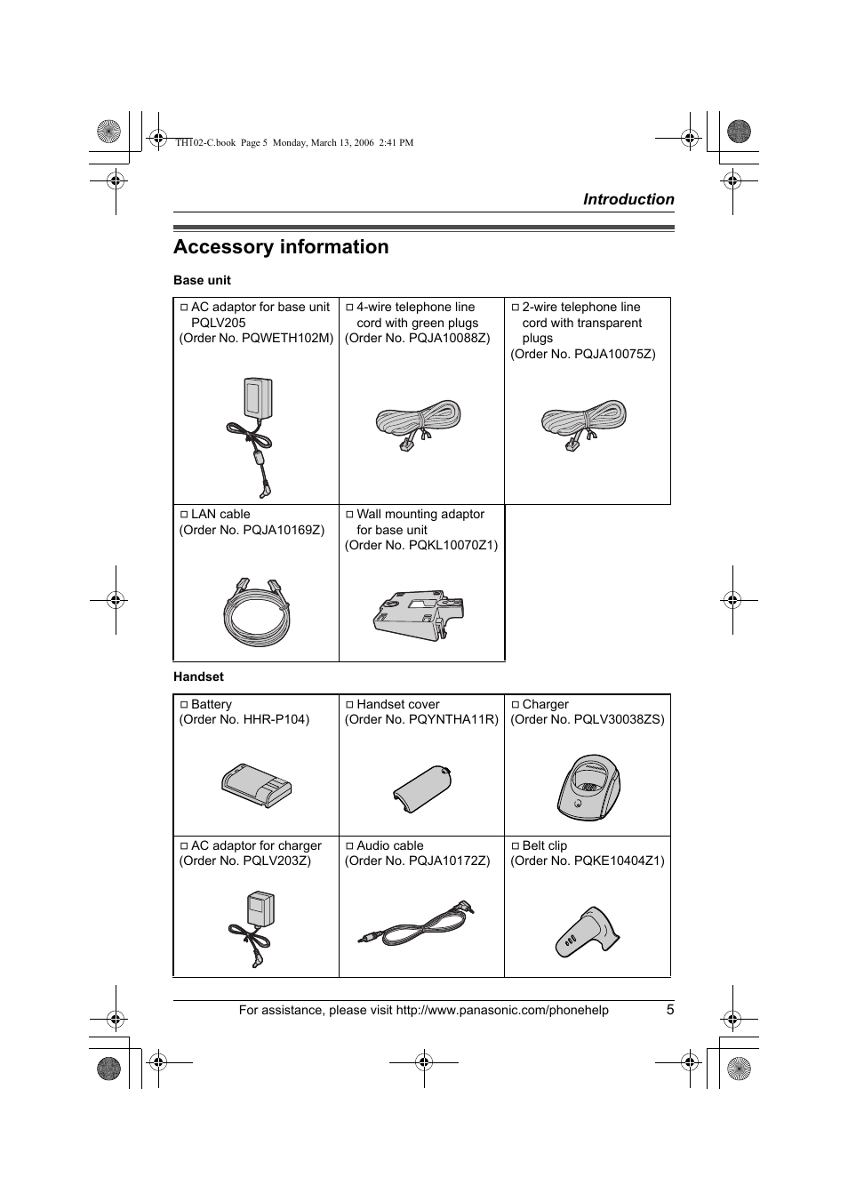 Accessory information | Panasonic KX-TH102-C User Manual | Page 5 / 100