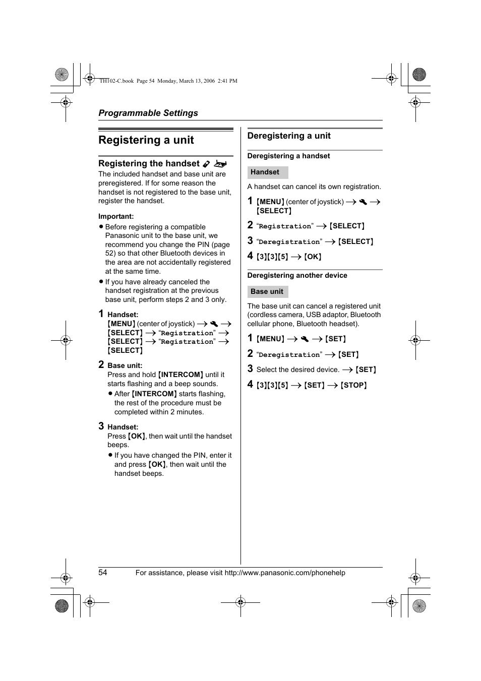 Registering a unit | Panasonic KX-TH102-C User Manual | Page 54 / 100