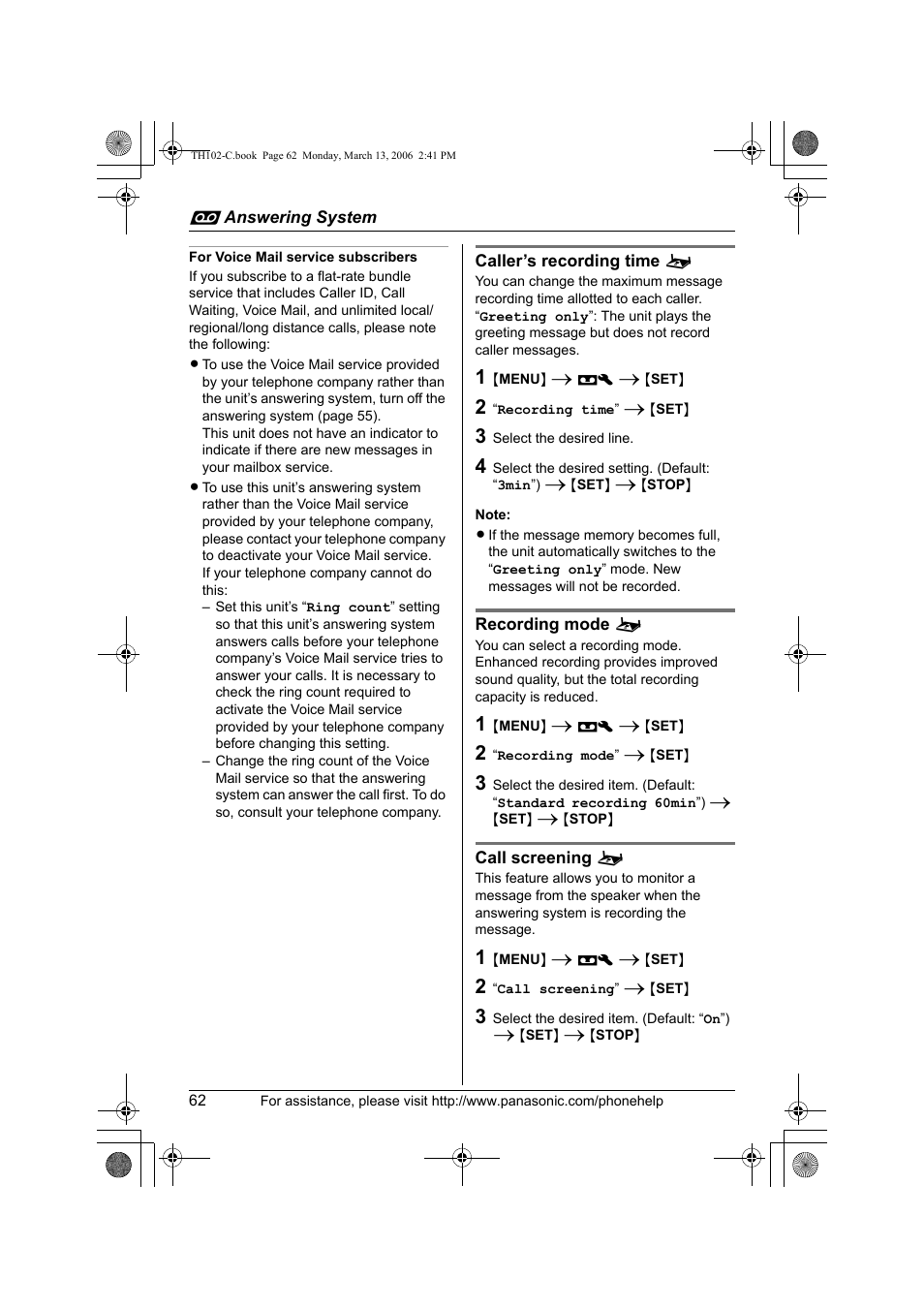 Panasonic KX-TH102-C User Manual | Page 62 / 100