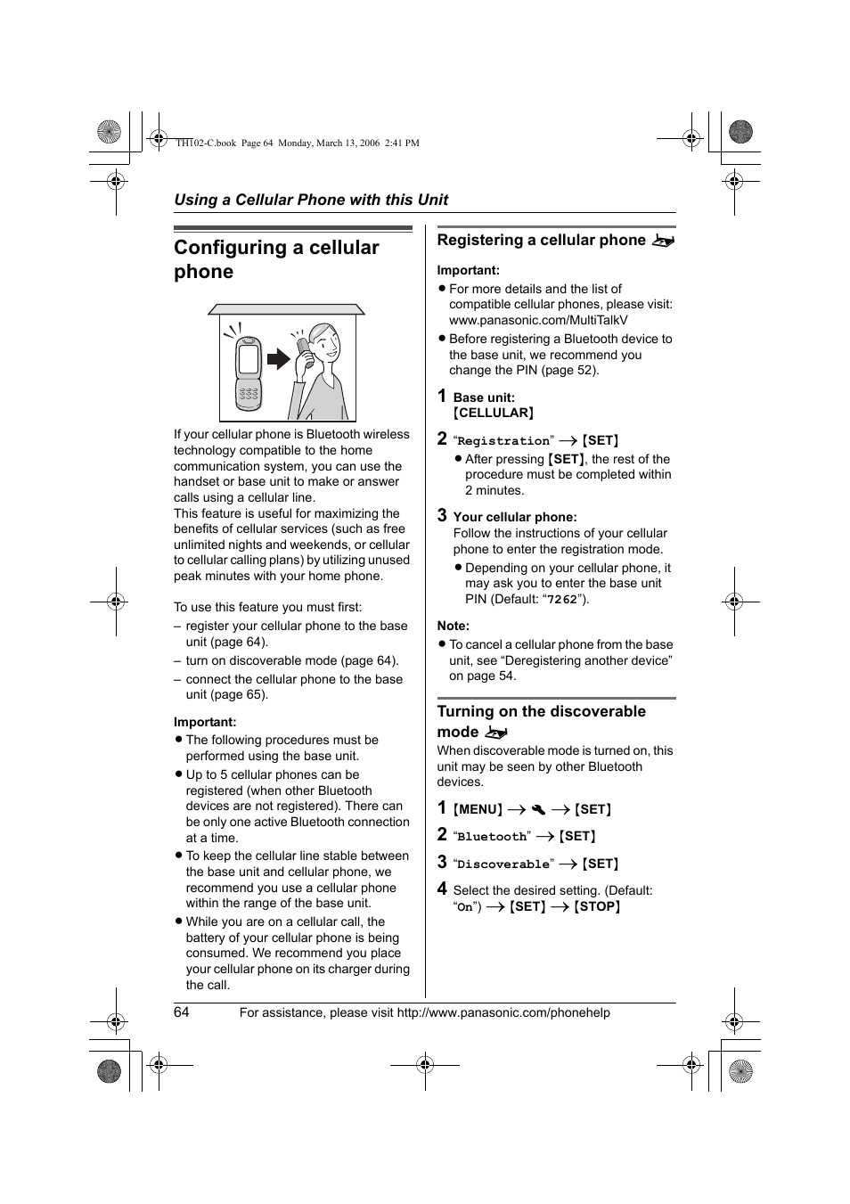 Configuring a cellular phone | Panasonic KX-TH102-C User Manual | Page 64 / 100