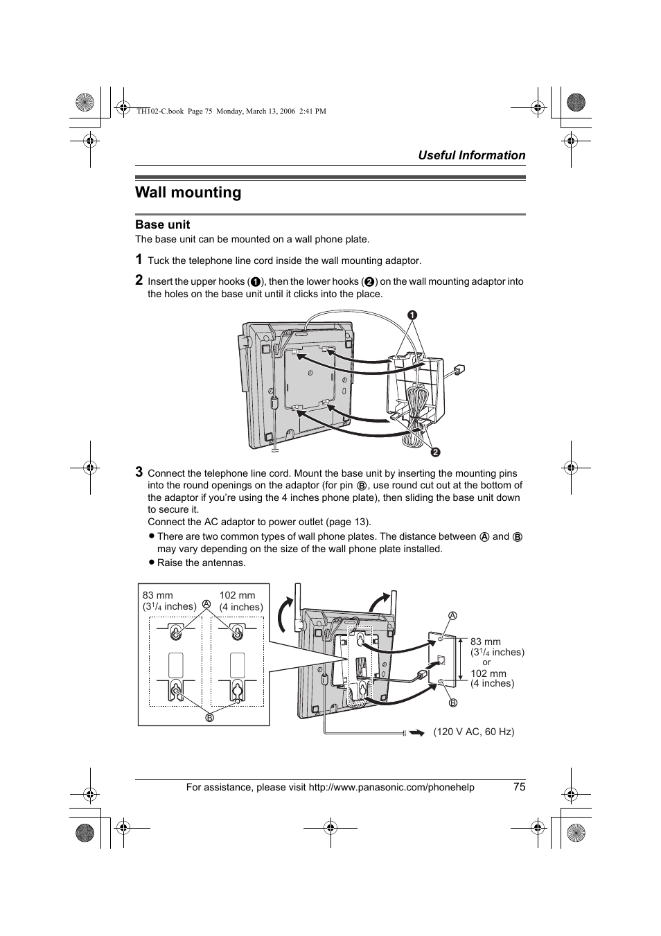 Wall mounting | Panasonic KX-TH102-C User Manual | Page 75 / 100