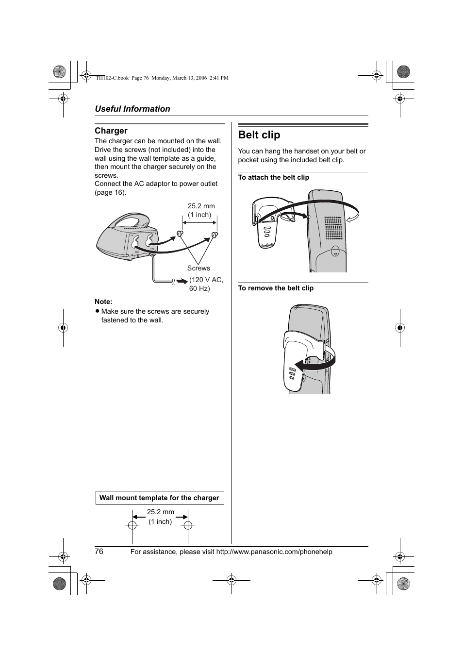 Belt clip | Panasonic KX-TH102-C User Manual | Page 76 / 100