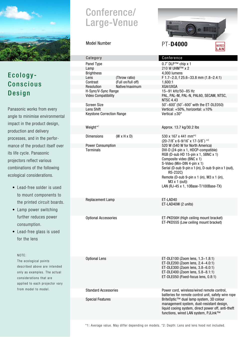 Conference/ large-venue, Pt- d4000 | Panasonic PT-D4000 User Manual | Page 6 / 10