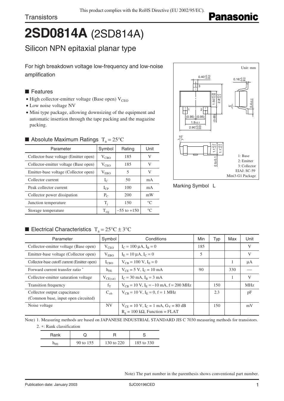 Panasonic 2SD0814A User Manual | 3 pages