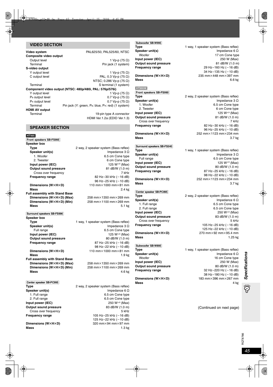 Panasonic SC-HT995W User Manual | Page 45 / 48