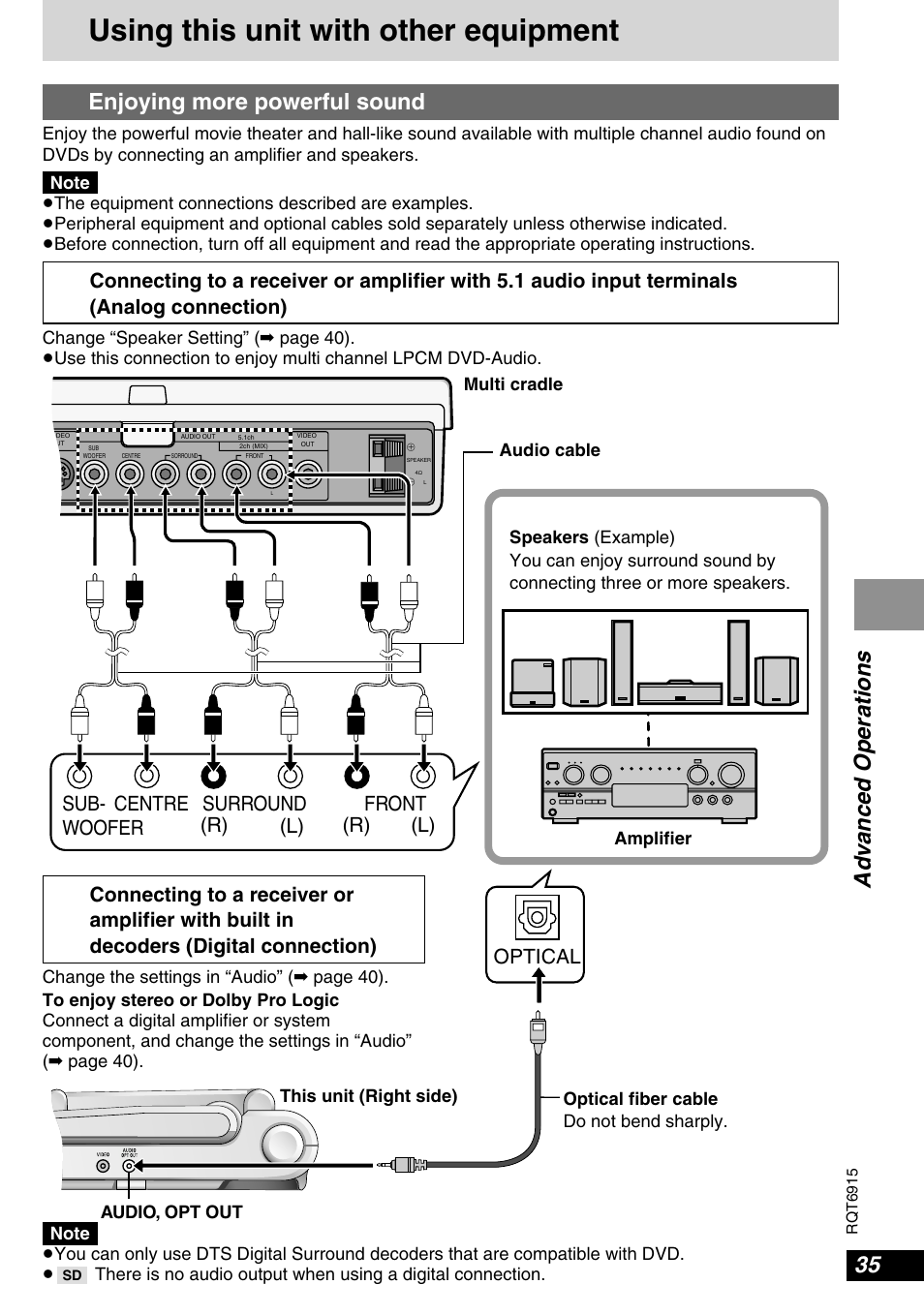 Using this unit with other equipment, Advanced operations enjoying more powerful sound | Panasonic DVD-LX9 User Manual | Page 35 / 48