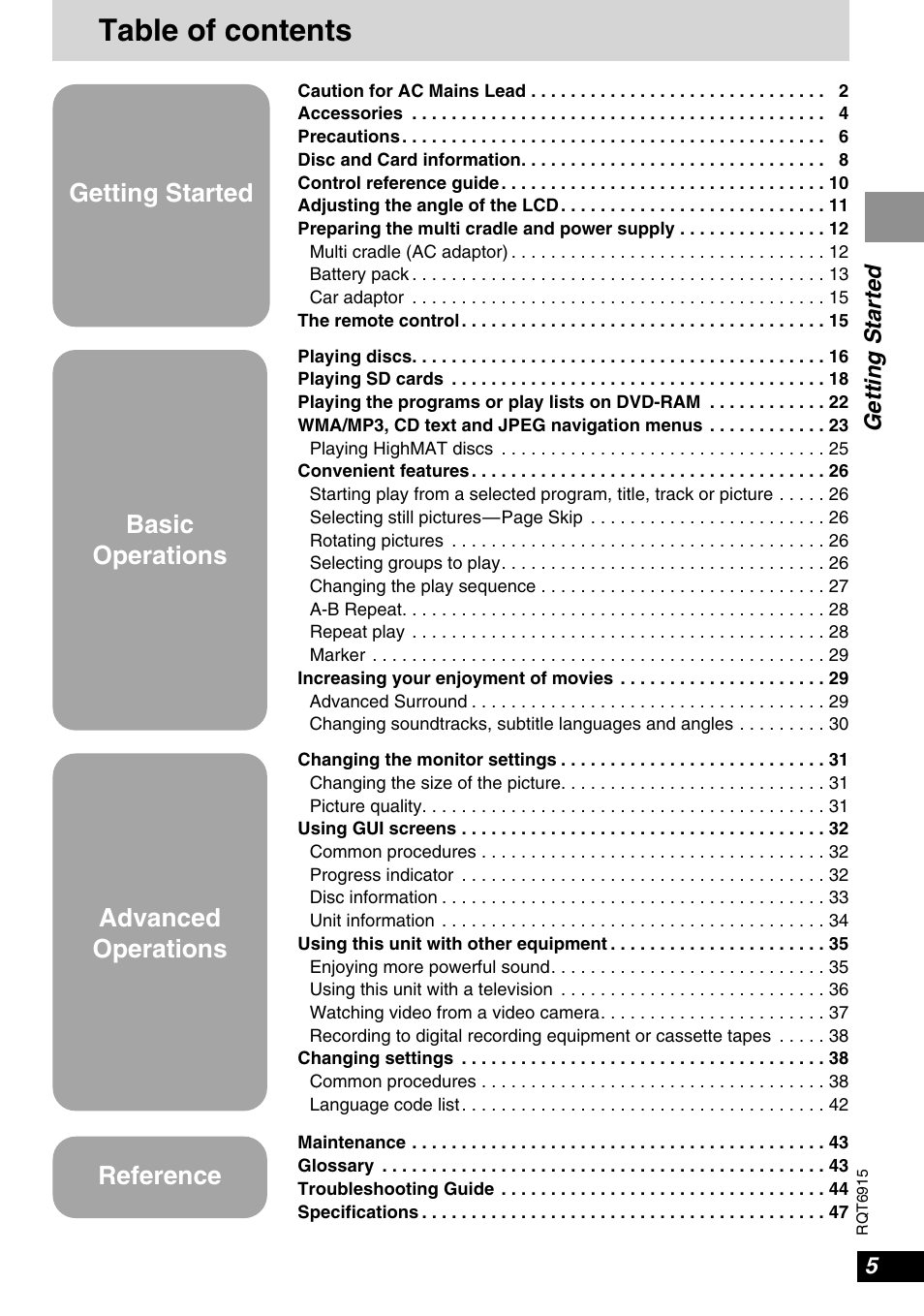Panasonic DVD-LX9 User Manual | Page 5 / 48