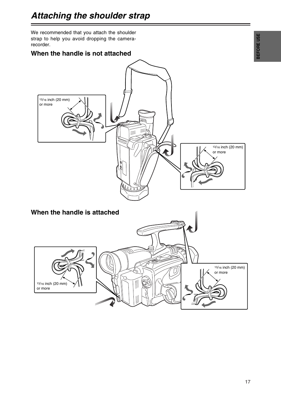 Attaching the shoulder strap | Panasonic AG-DVC30P User Manual | Page 17 / 88