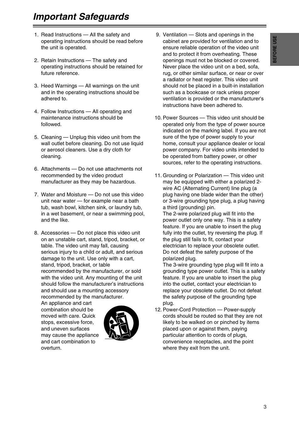 Important safeguards | Panasonic AG-DVC30P User Manual | Page 3 / 88