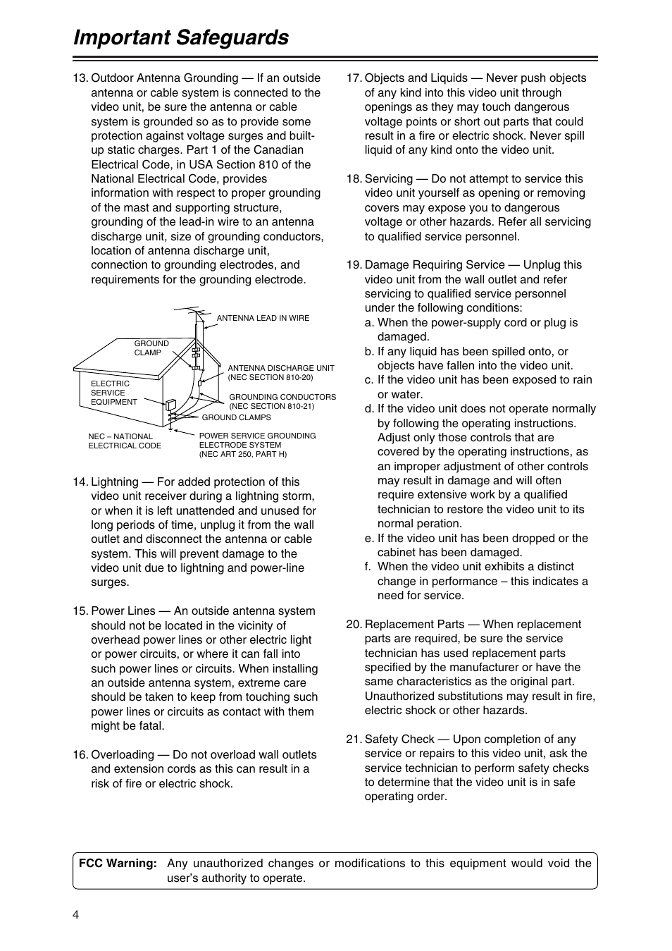 Important safeguards | Panasonic AG-DVC30P User Manual | Page 4 / 88