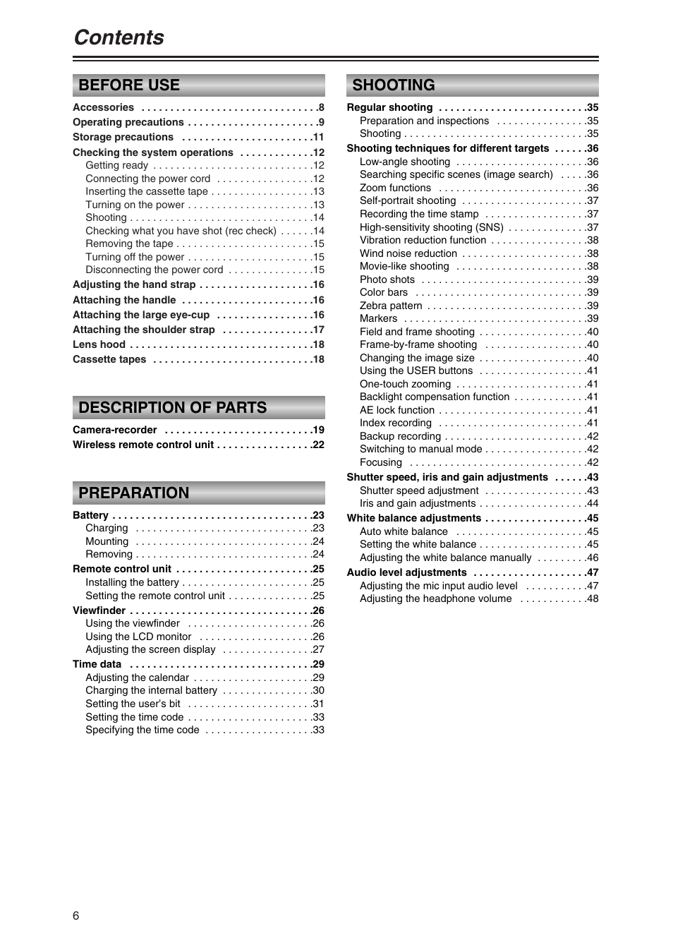 Panasonic AG-DVC30P User Manual | Page 6 / 88