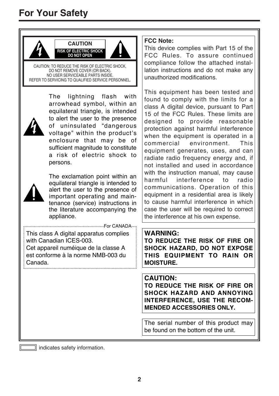 For your safety | Panasonic AK-HC910P User Manual | Page 2 / 36