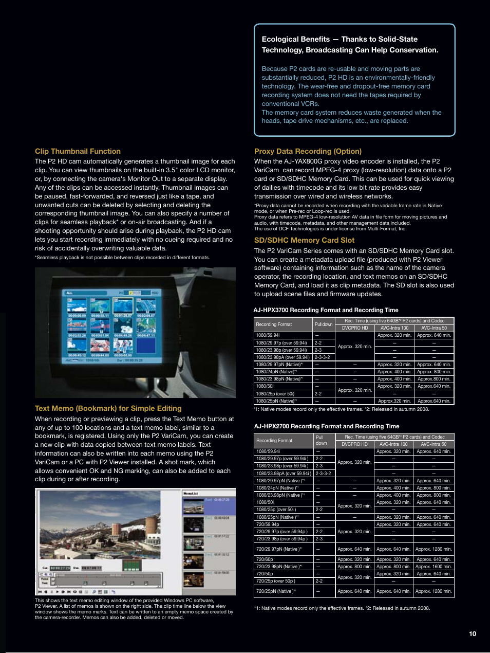 Clip thumbnail function, Proxy data recording (option) | Panasonic AJ-HPX2700 User Manual | Page 11 / 20