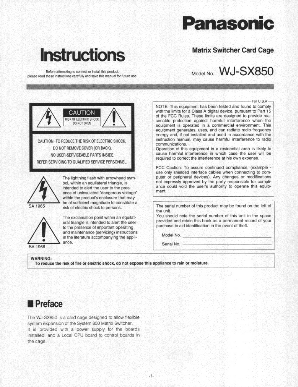 Panasonic WJ-SX850 User Manual | 8 pages