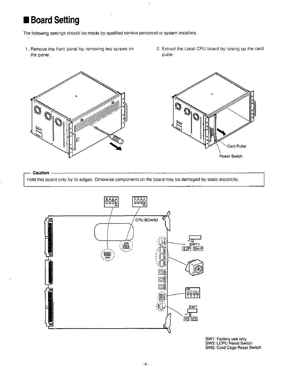 Caution, Board setting | Panasonic WJ-SX850 User Manual | Page 4 / 8