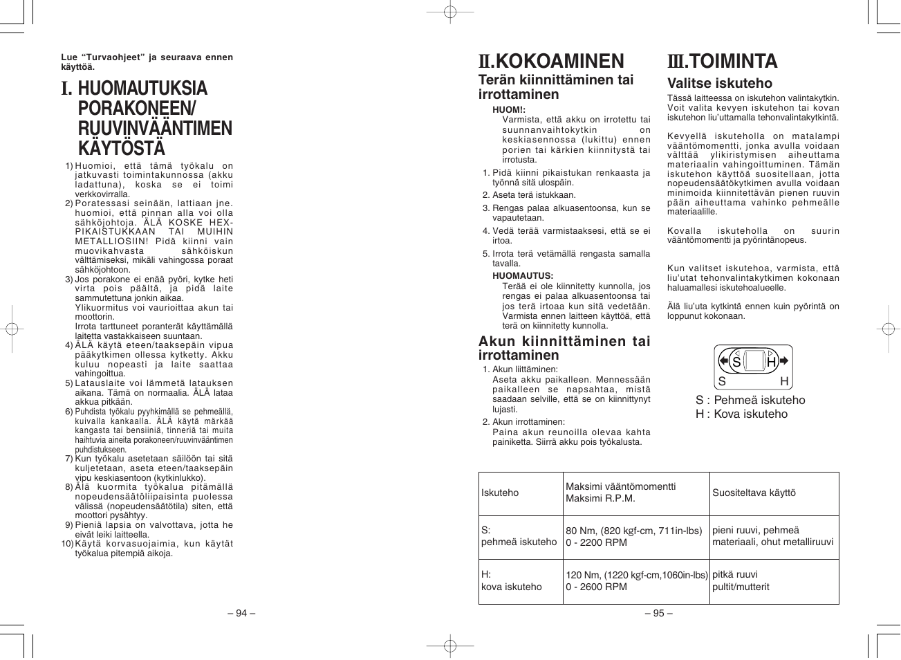 Iii .toiminta, Ii .kokoaminen | Panasonic EY7201 User Manual | Page 48 / 52