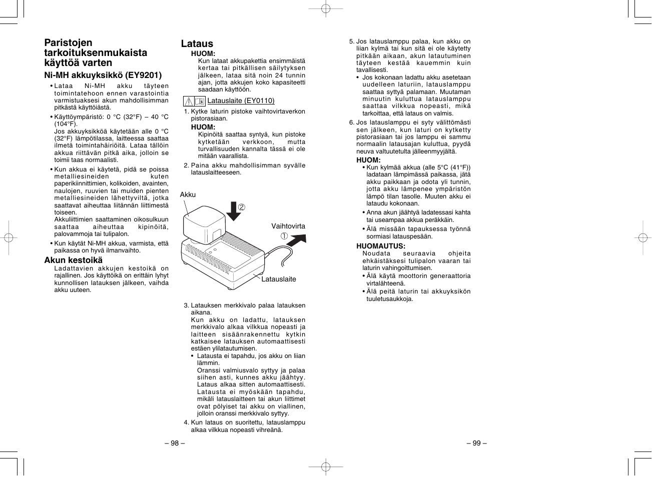 Paristojen tarkoituksenmukaista käyttöä varten, Lataus | Panasonic EY7201 User Manual | Page 50 / 52
