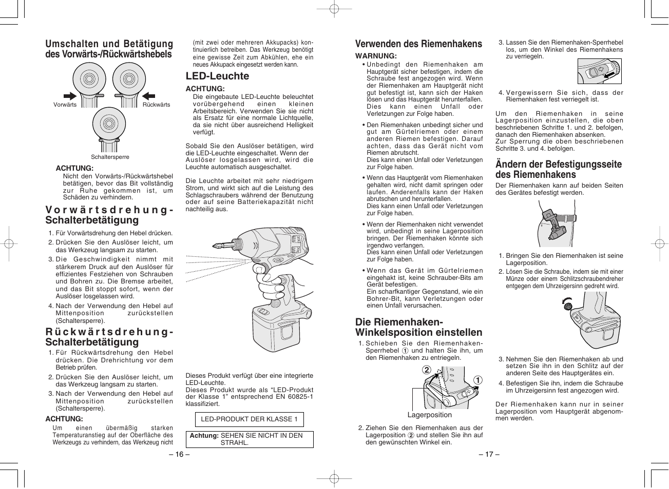 Ändern der befestigungsseite des riemenhakens | Panasonic EY7201 User Manual | Page 9 / 52