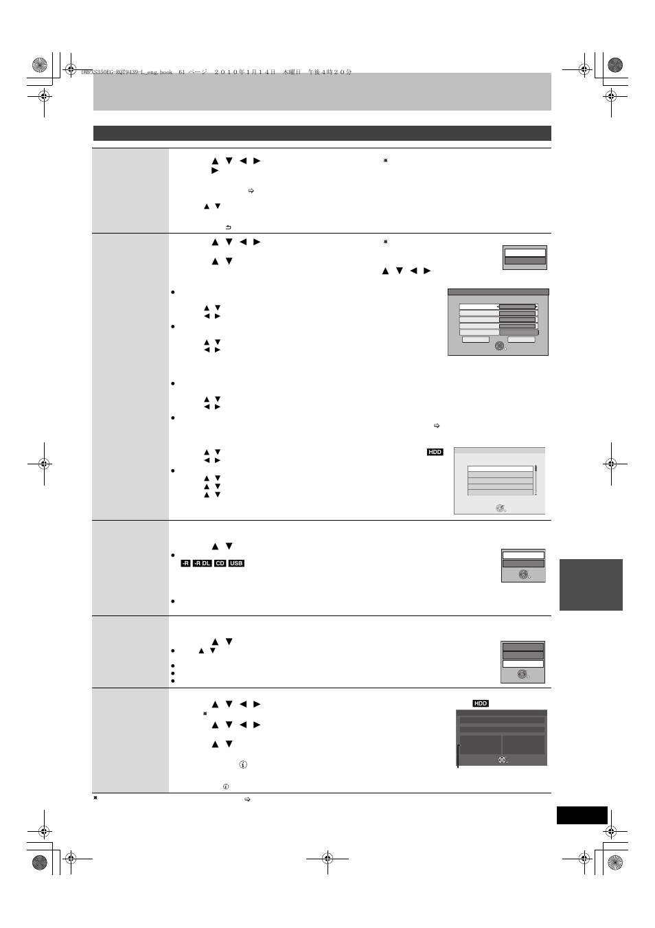 Slideshow settings, Rotate right rotate left, Zoom in zoom out | Properties, 2 press [ 1 ] (play), Press [status ] twice | Panasonic DMR-XS350 User Manual | Page 61 / 120