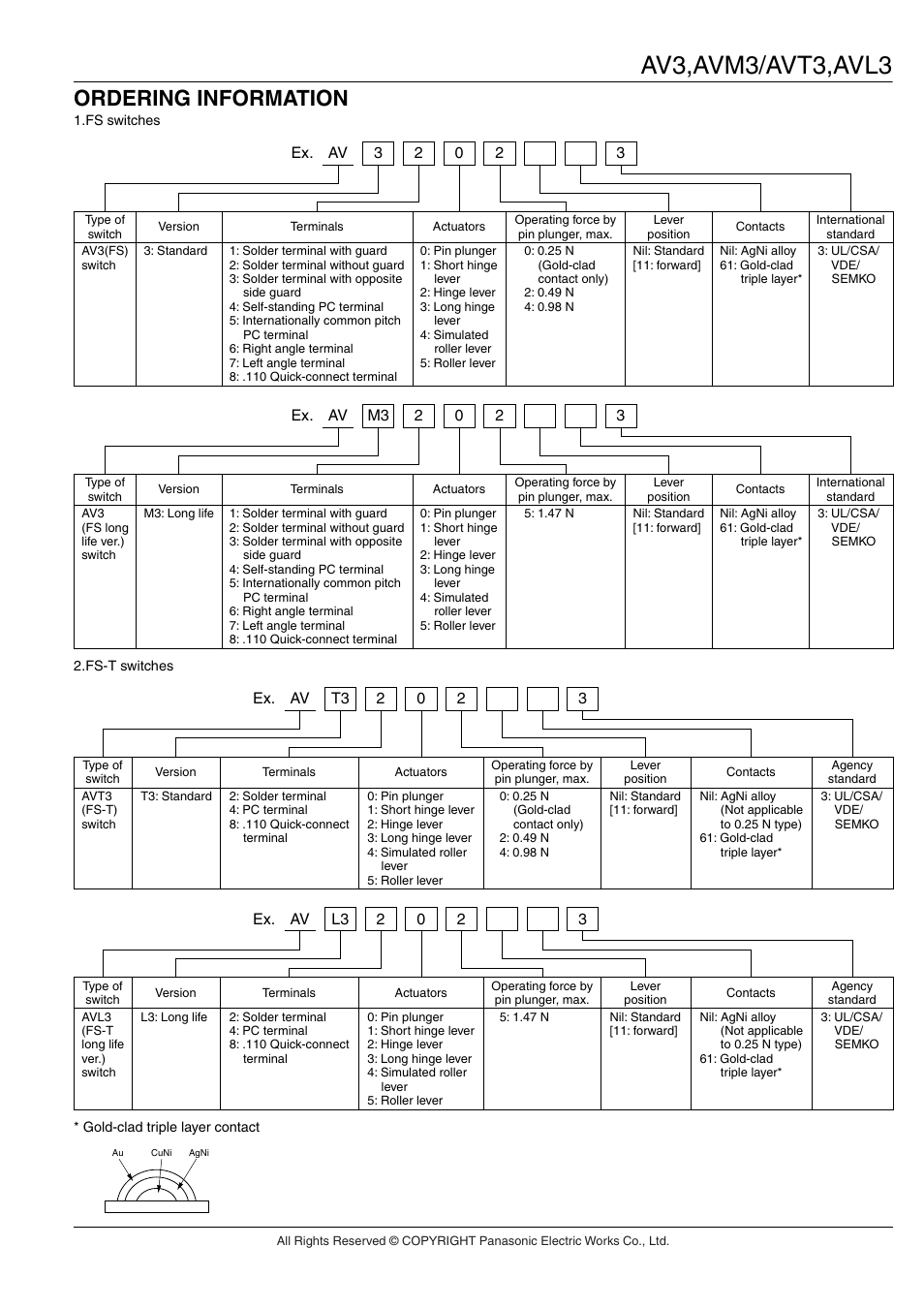 Av3,avm3/avt3,avl3, Ordering information | Panasonic AV(FS-FS-T) User Manual | Page 2 / 13