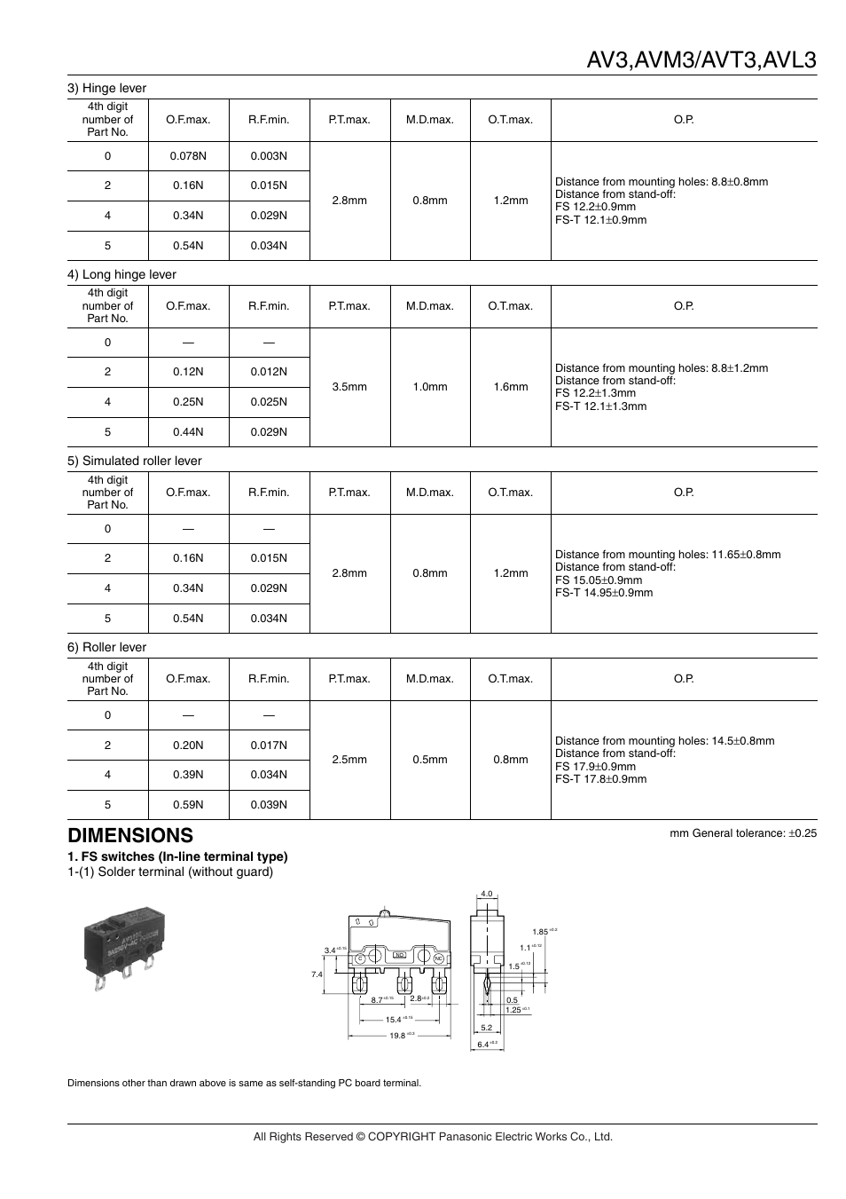 Av3,avm3/avt3,avl3, Dimensions | Panasonic AV(FS-FS-T) User Manual | Page 8 / 13