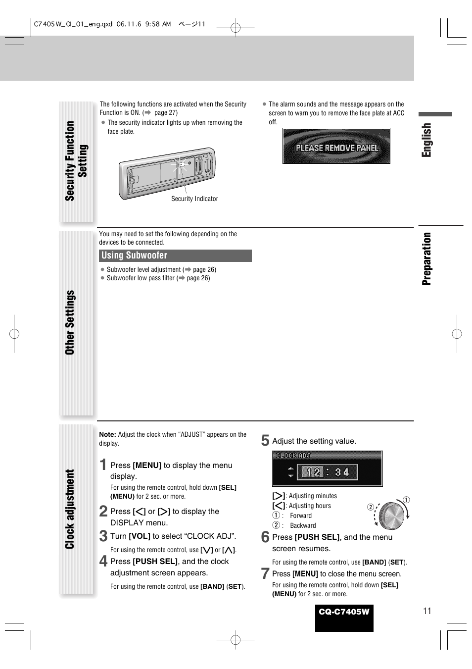 English | Panasonic CQ-C7405W User Manual | Page 11 / 62