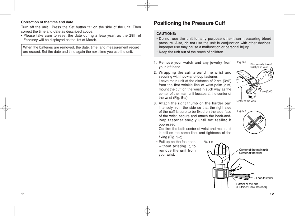 Positioning the pressure cuff | Panasonic EW3037 User Manual | Page 7 / 14
