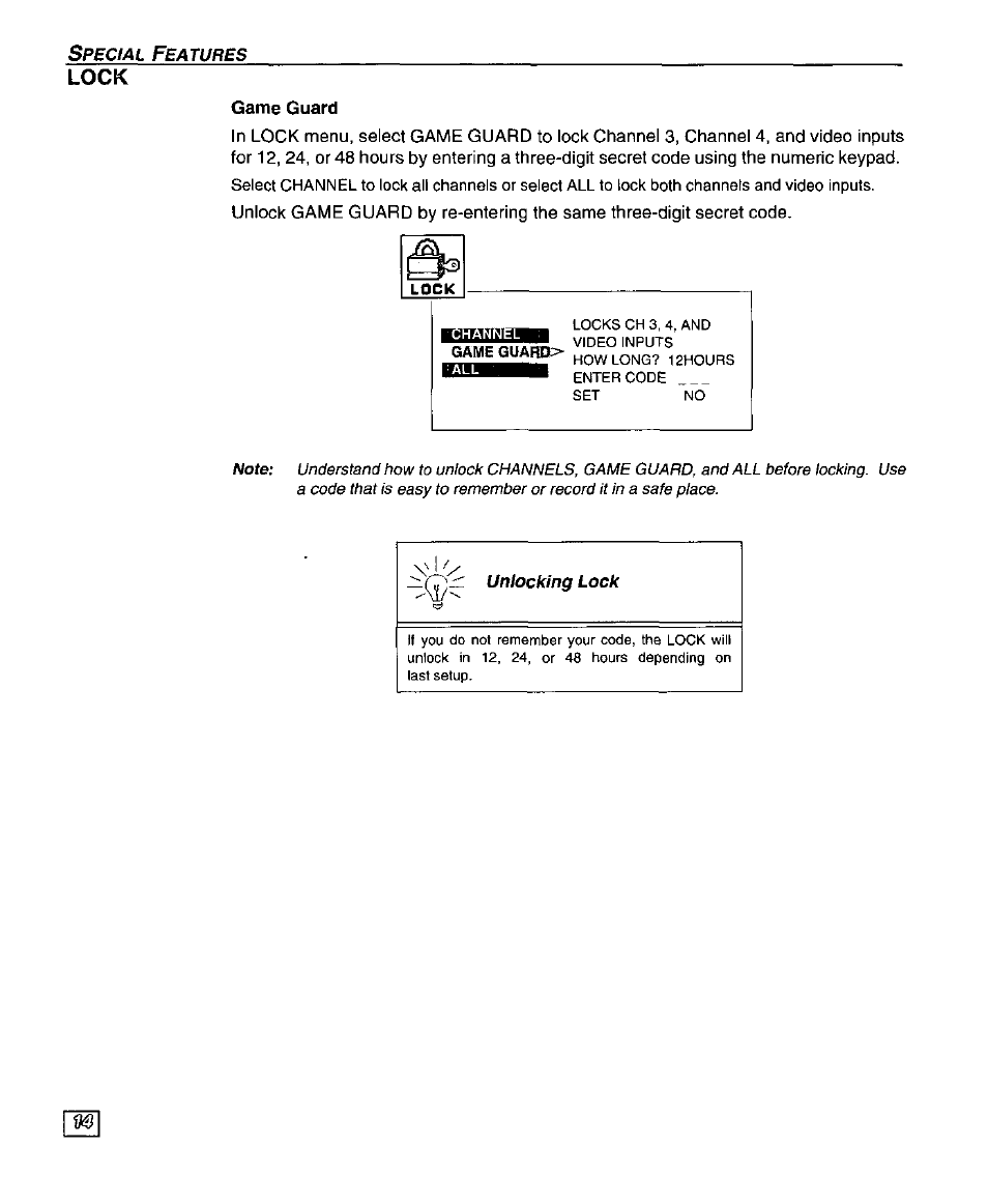 Lock | Panasonic SUPERFLAT CT-27SF25 User Manual | Page 16 / 36