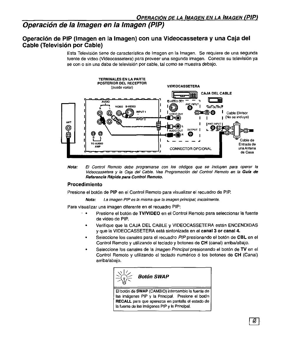 Procedimiento, Operación de la imagen en la imagen (pip), Pip) | Panasonic SUPERFLAT CT-27SF25 User Manual | Page 25 / 36