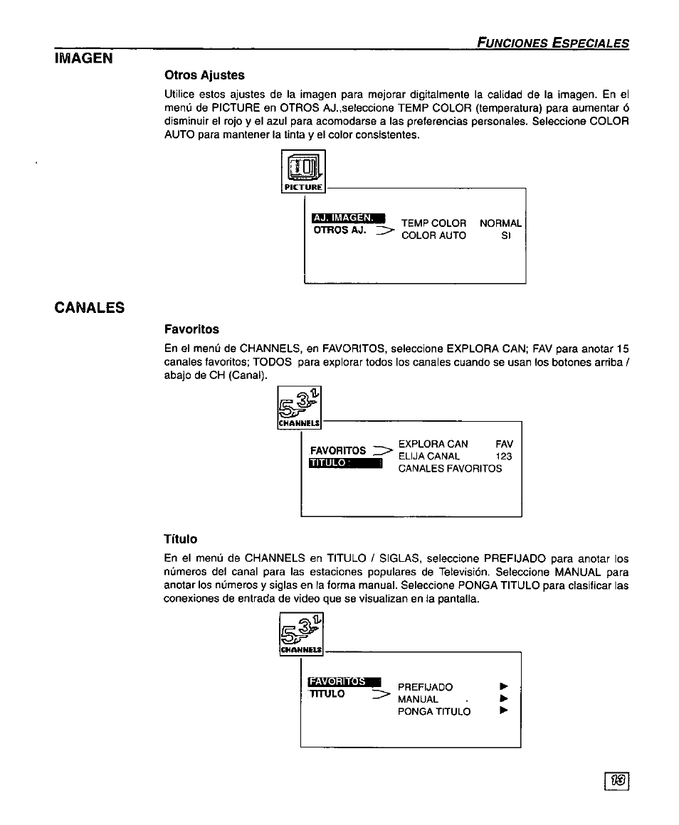 Imagen, Canales | Panasonic SUPERFLAT CT-27SF25 User Manual | Page 33 / 36