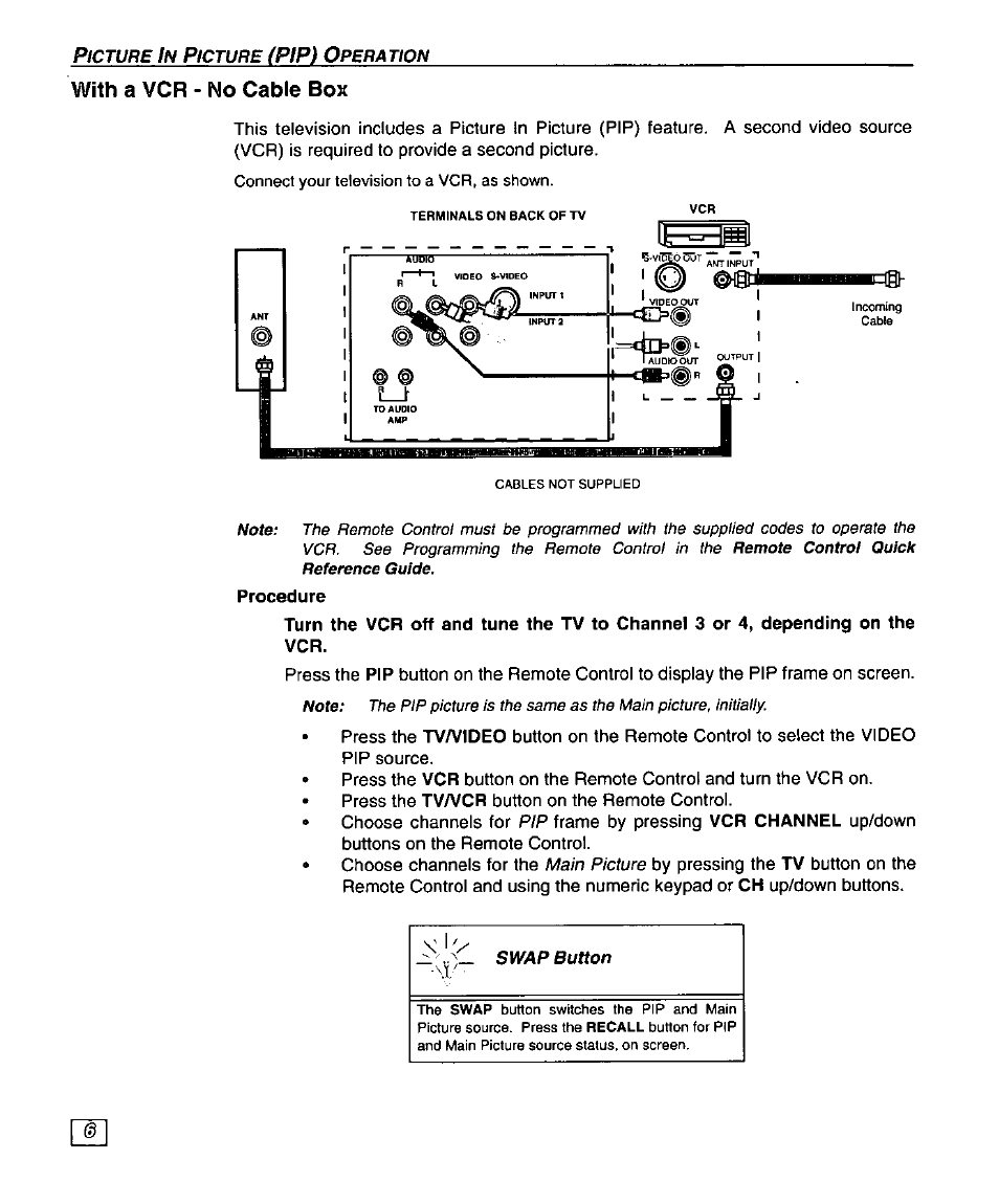 With a vcr - no cable box, Pip) o | Panasonic SUPERFLAT CT-27SF25 User Manual | Page 8 / 36