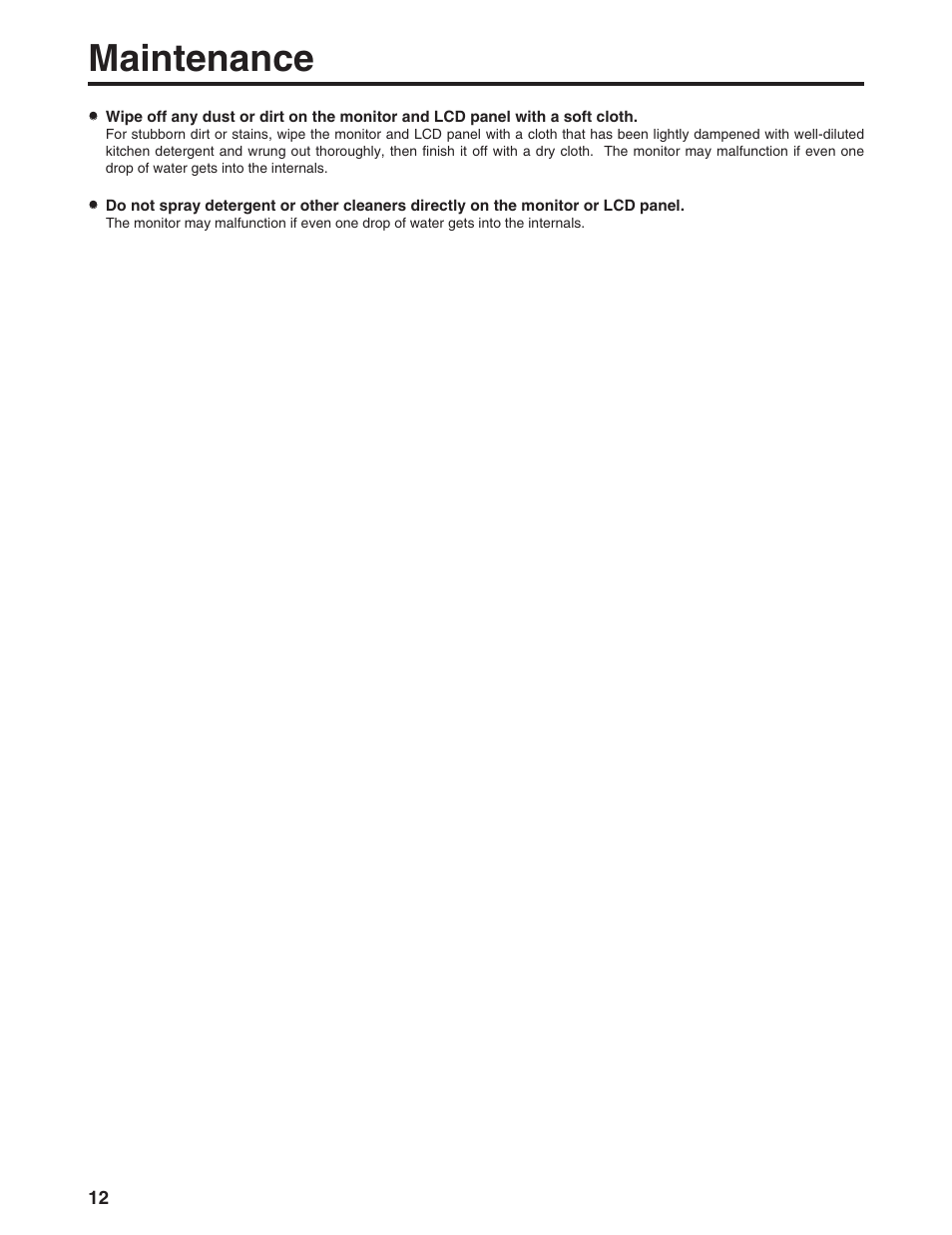 Maintenance | Panasonic BT-LS1400P User Manual | Page 12 / 16