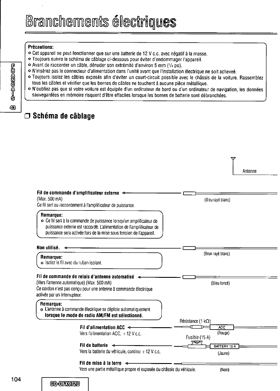 Schéma de câblage, Rouge) | Panasonic FULL FRONT MP3 CD PLAYER CQ-DFX972U User Manual | Page 104 / 156