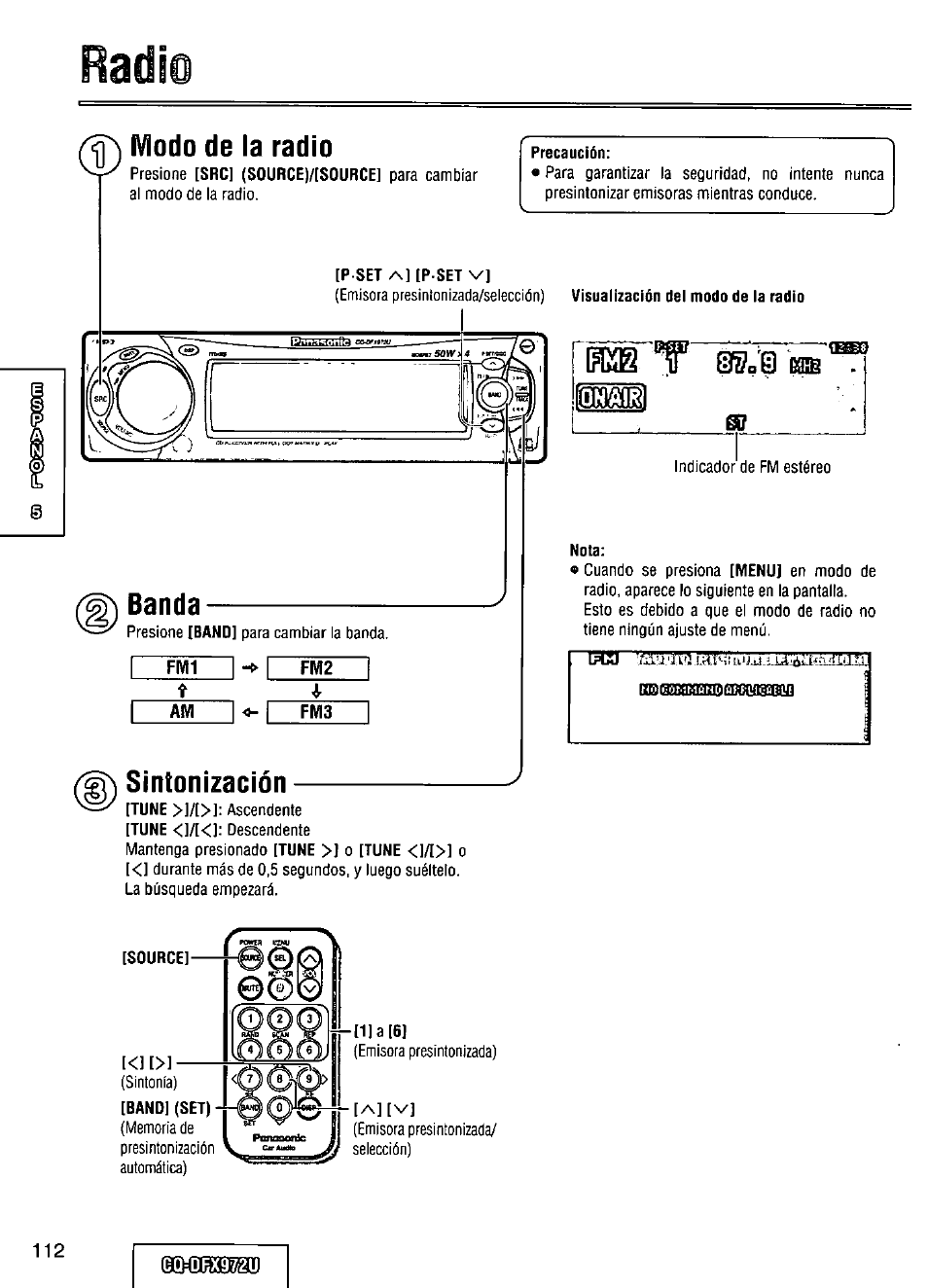 111 a 161, Bandi (set), Radi | Panasonic FULL FRONT MP3 CD PLAYER CQ-DFX972U User Manual | Page 112 / 156