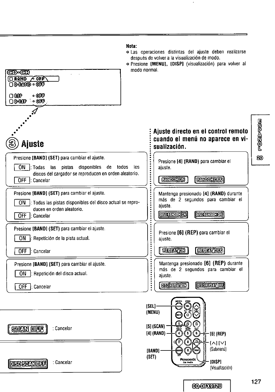 Ajuste | Panasonic FULL FRONT MP3 CD PLAYER CQ-DFX972U User Manual | Page 127 / 156